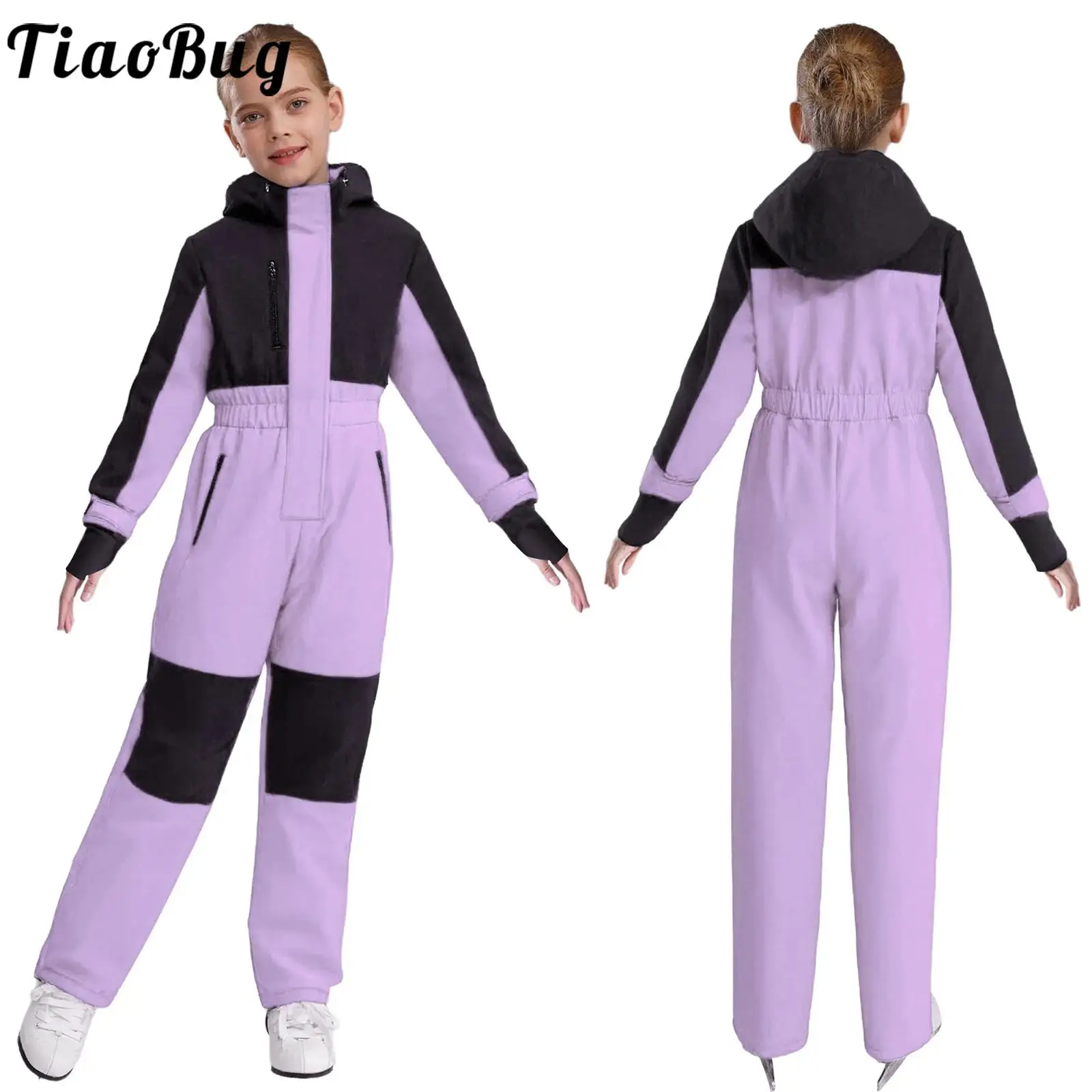 

Снежный комбинезон для мальчиков и девочек, водонепроницаемый лыжный костюм, зимний комбинезон с длинными рукавами и капюшоном на молнии с карманами для катания на лыжах, сноуборде