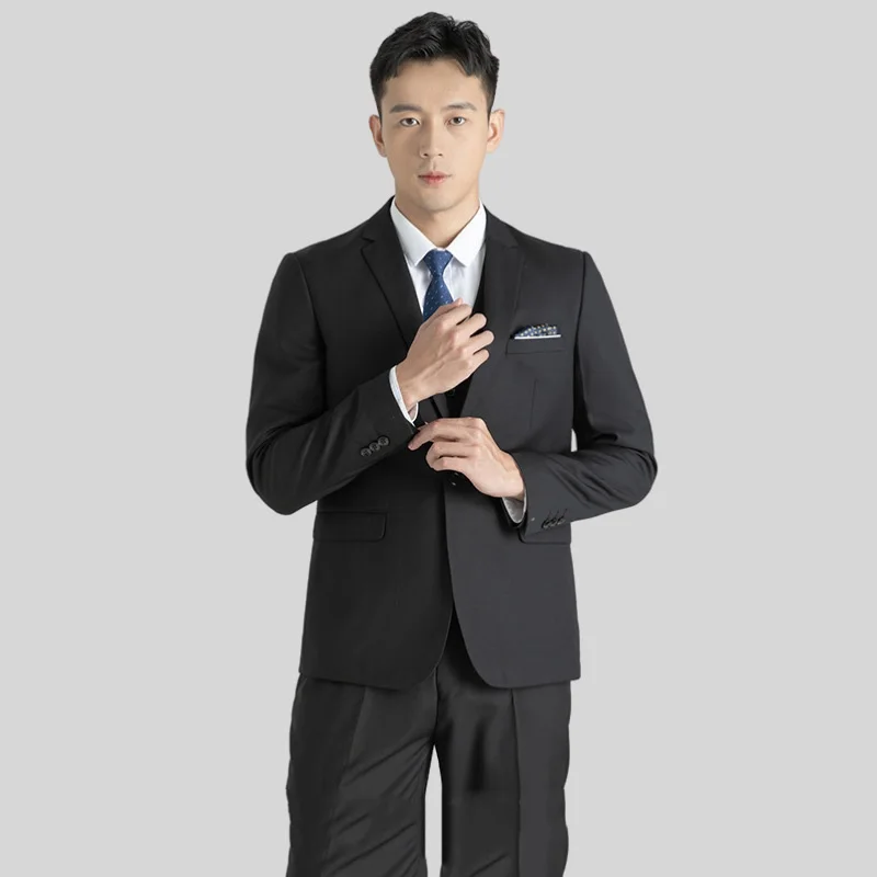 

Man Autumn Suit Turn Down Collar Solid Color Slim Male Outfit Single-breasted Long Sleeve Comfortable Men Three-piece Sets