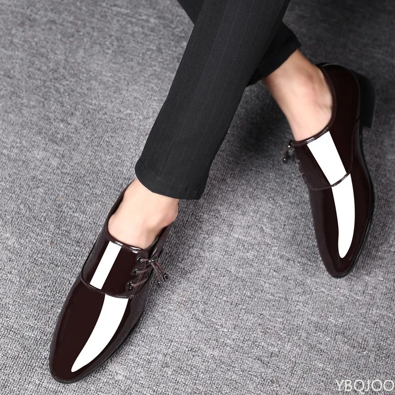 

2025 Large Size Fashionable Men's Office Business Formal Shoes Low Cut Daily Comfortable Pointed Shiny Men's Wedding Shoes