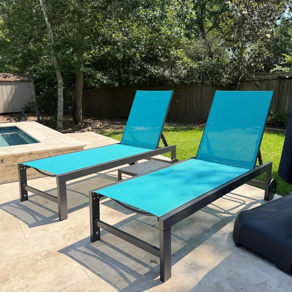 

Outdoor Chaise Lounge with Wheels Aluminum Pool Lounge Chairs Set of 2 Fade-Resistant Patio Chaise Lounge, Customized