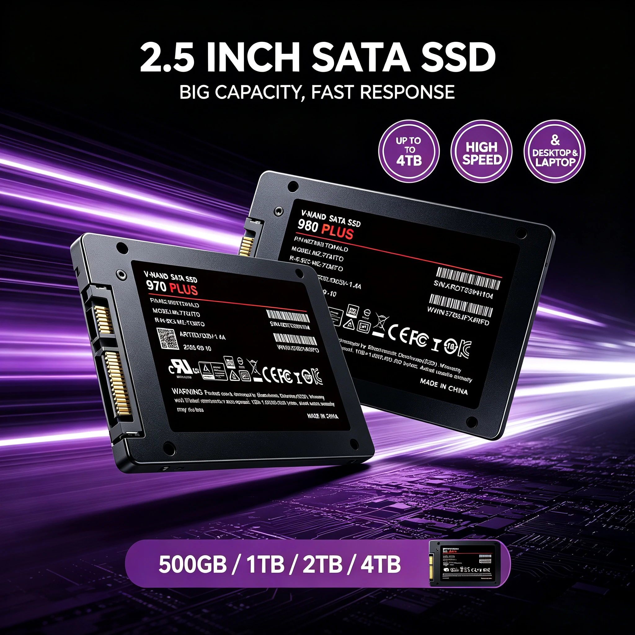 2.5 Inch 970/980 PLUS  Solid State Disk 4TB SSD 500GB 1TB 2TB Internal SSD Hard Drive Sata3 For Laptop Microcomputer Desktop