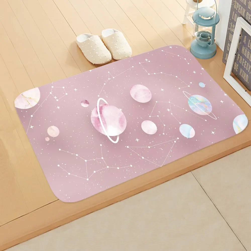 Cosmic Planet Flannel Doormats, Galaxy Constellation Designs, Colorful Celestial Patterns NonSlip Floor Mats for Home Decor
