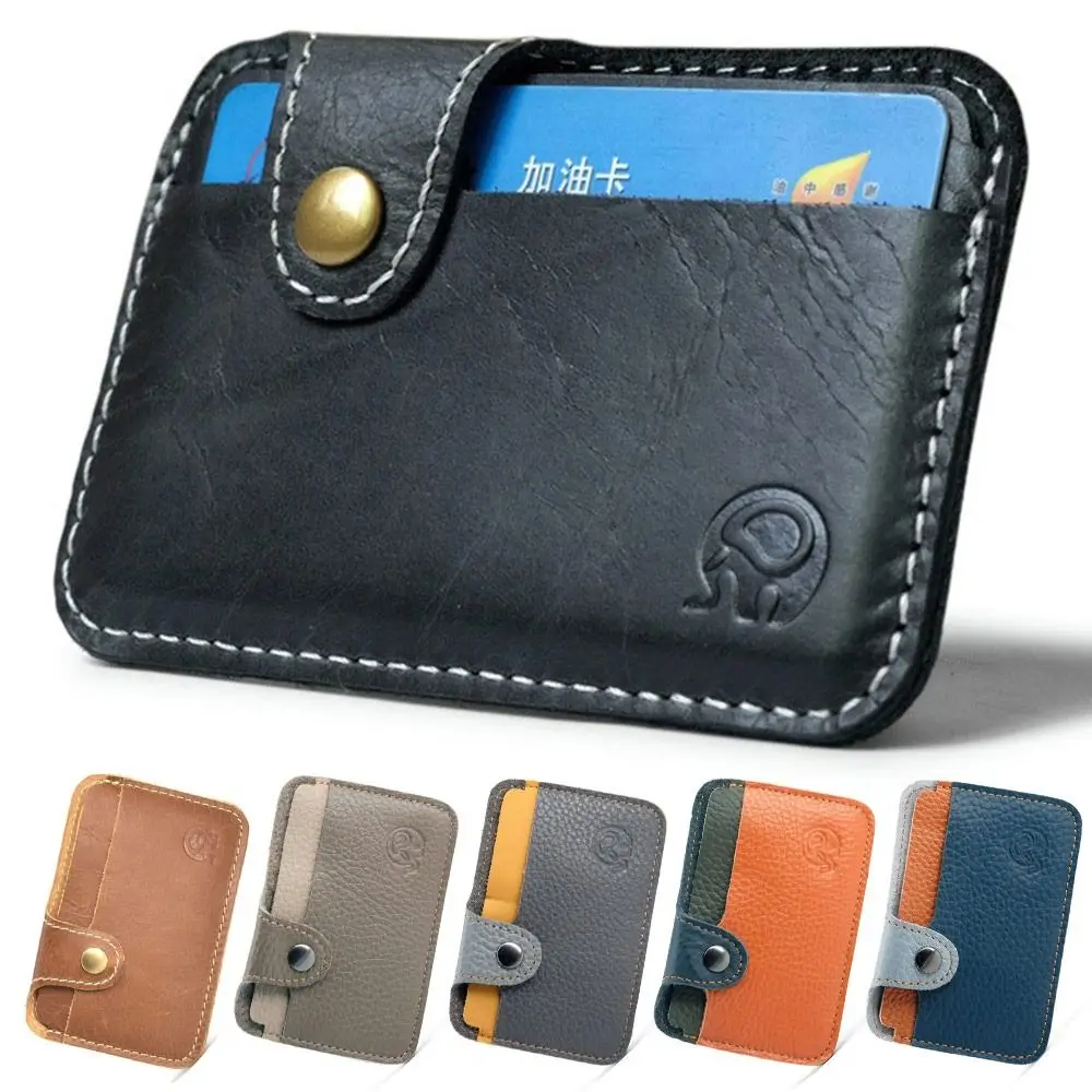 

Portable Cowhide Leather Credit Card Holder Retro Bank ID Card Mini Slim Wallets Case Package Small Coin Purse Women Men