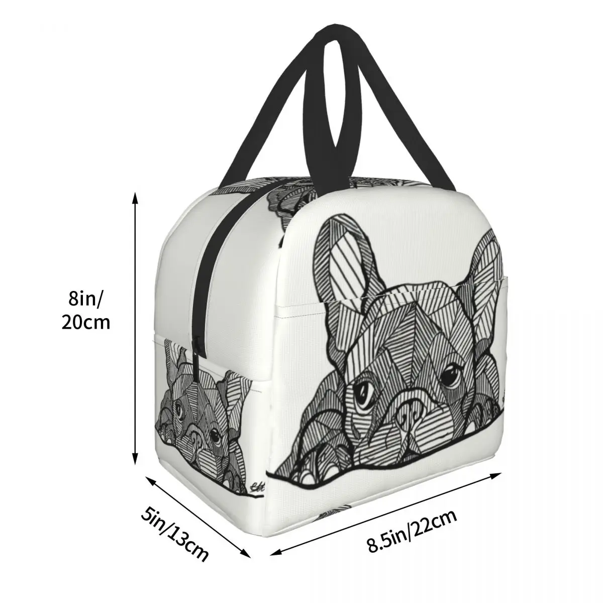 Sac à lunch isotherme pour femme et enfant, réutilisable, portable, glacière thermique, bouledogue français, chiot, visage, travail, école,