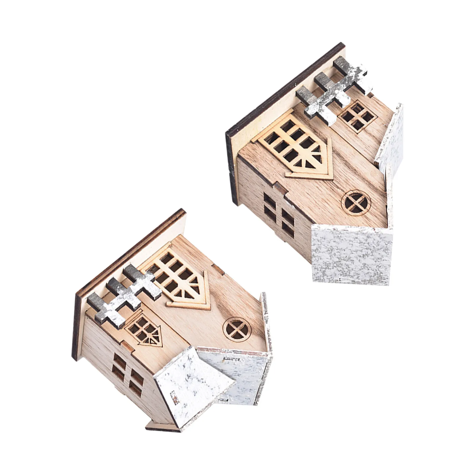 

2 шт. светящиеся миниатюрные деревянные домики для Рождества, маленькие украшения для стола, тумбы, рабочего стола, праздничный декор, подарок