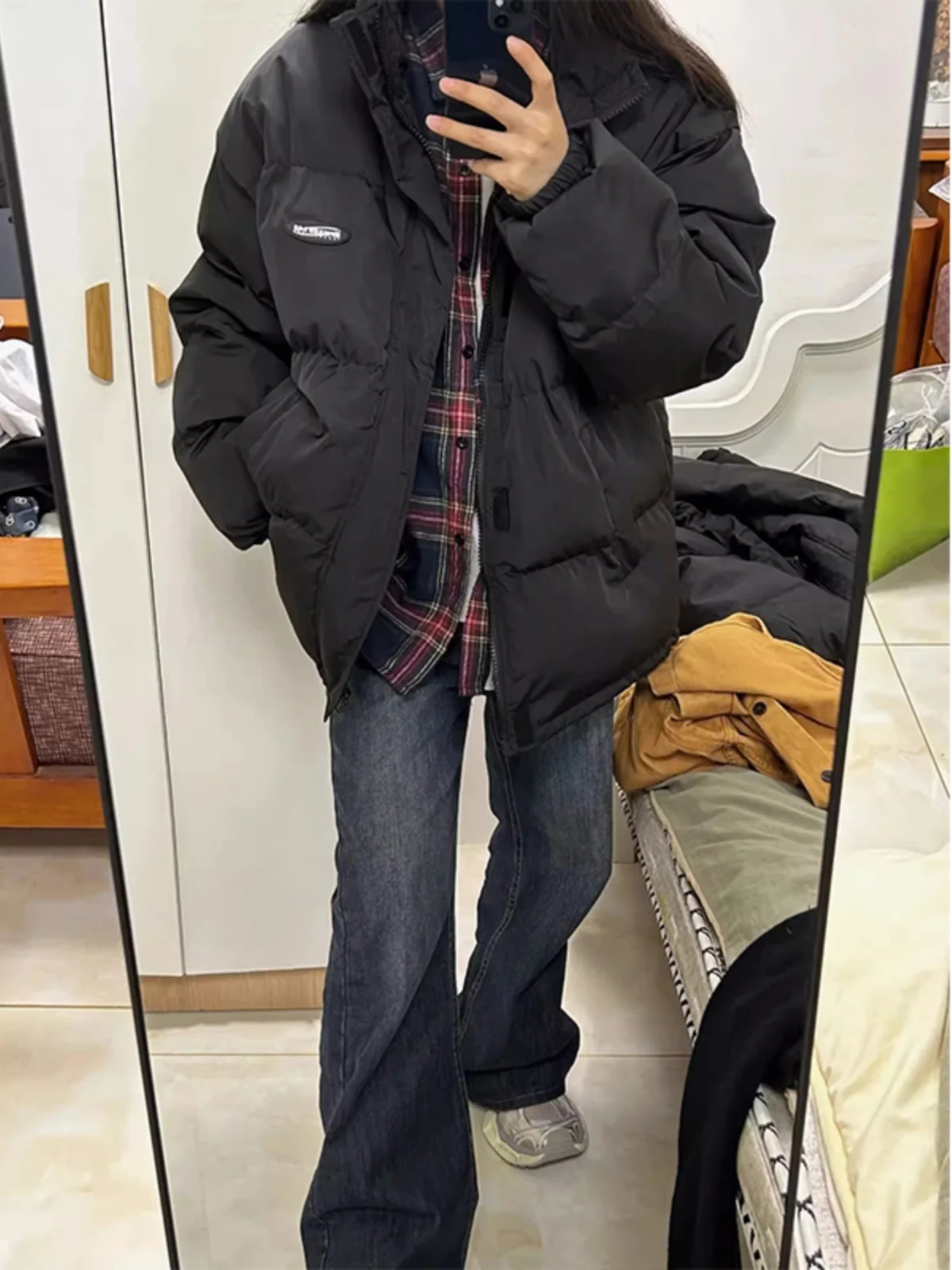 

Pure Bla Thiened Stand Collar Men's Jaet Winter Warm Oversize Cotton Coat Bread Sle Casual Loose Fit Polyester Fiber