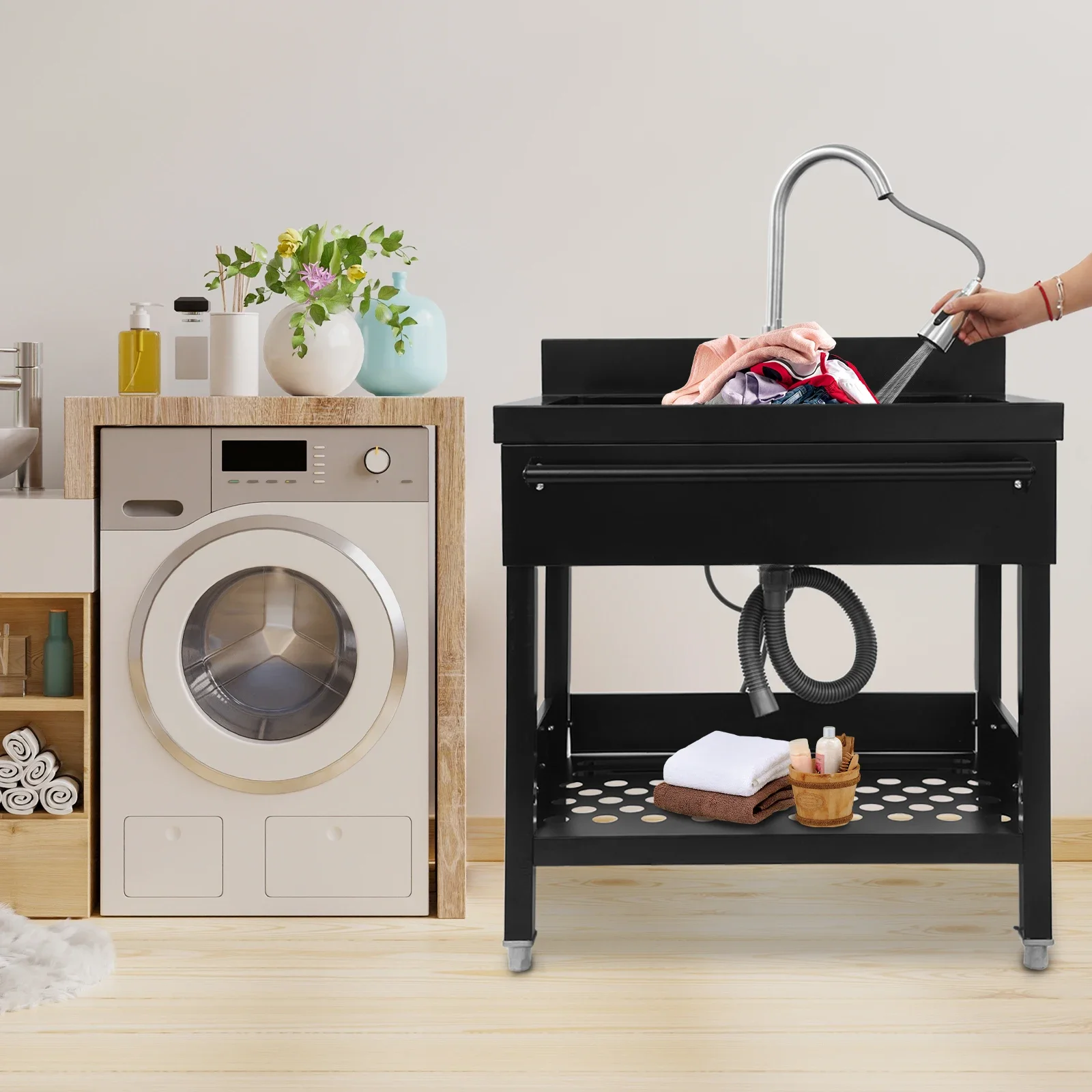 

Black Stainless Steel Sink, Modern Heavy Duty Rectangular Laundry Sink, Free Standing Kitchen Sink for Homes,basements, Bars