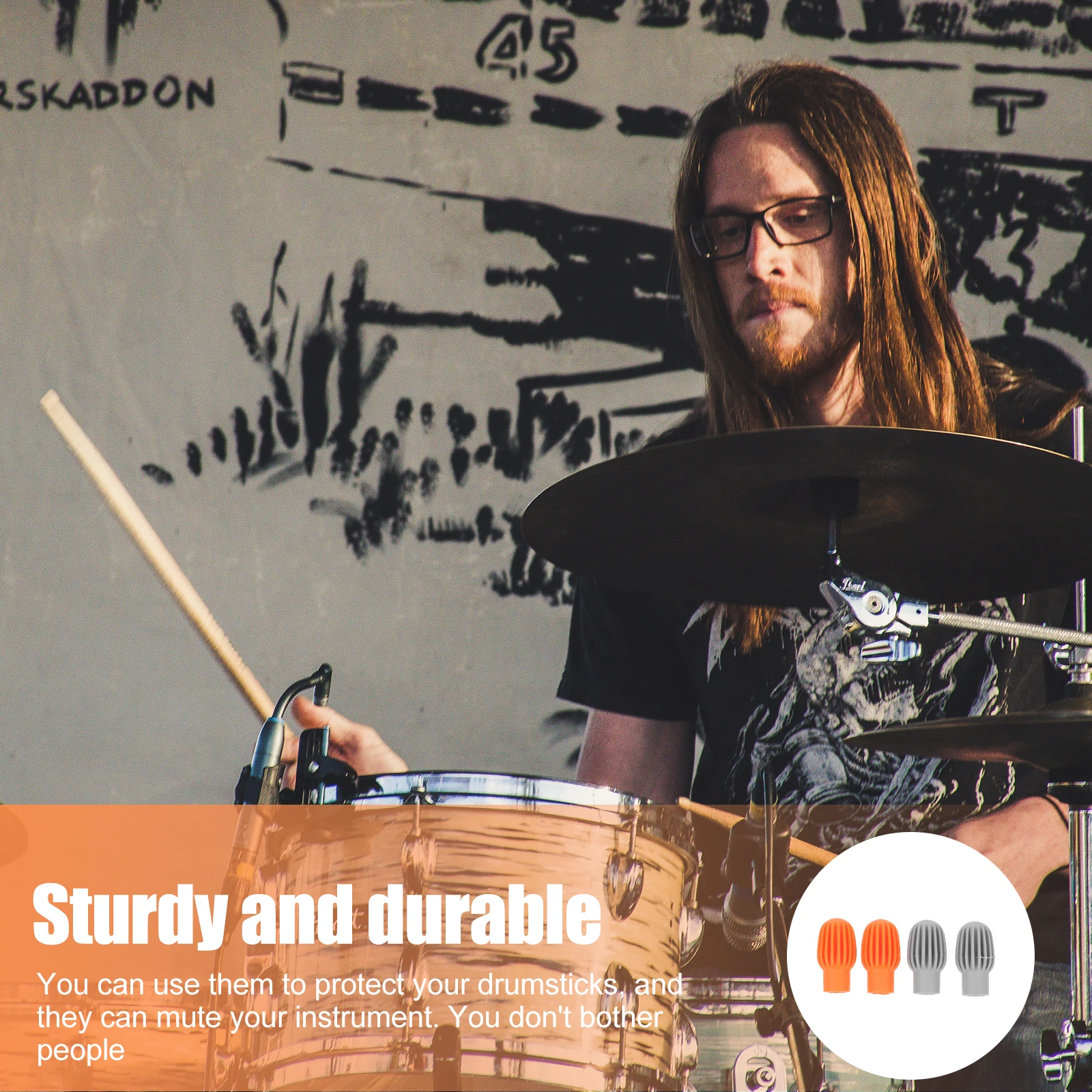 

4 Pcs Drum Mute Set Silicone Drumstick Covers Dampener Silent Tip Mutes Silence Dampeners