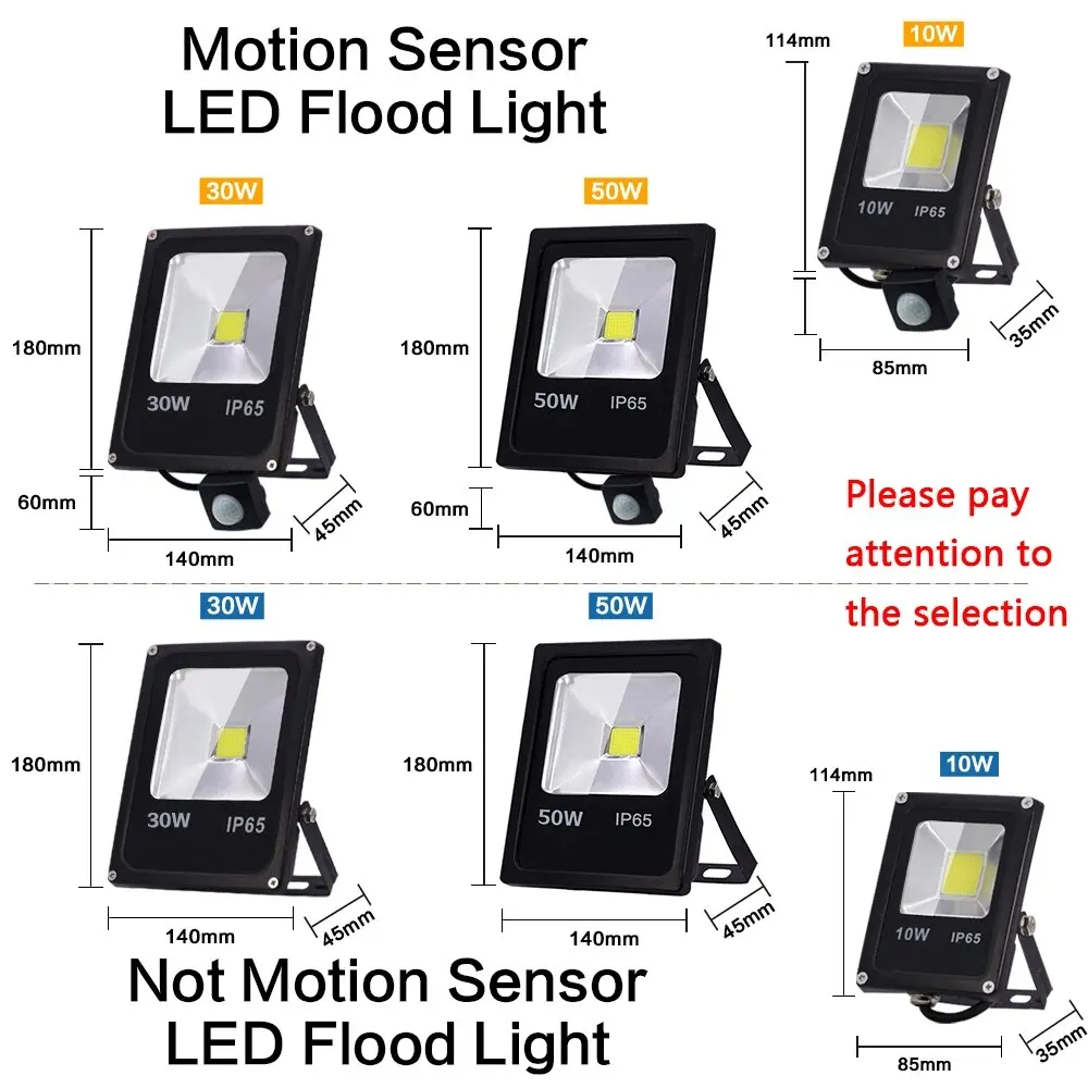 Czujnik ruchu Led Flood Light 220V 50W 30W 10W Zewnętrzny reflektor LED Reflektor ścienny IP65 Wodoodporne oświetlenie