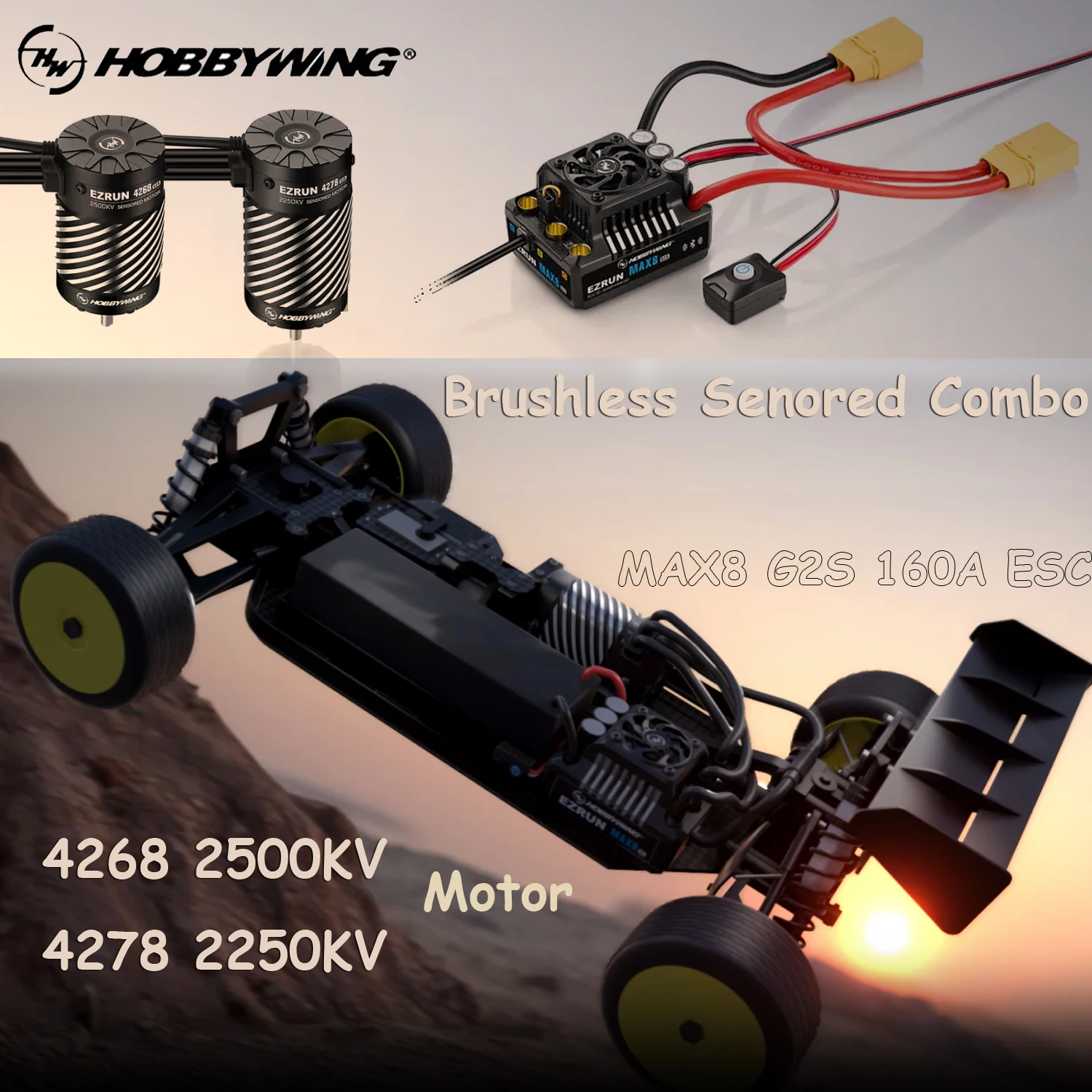 HOBBYWING EZRUN MAX8 G2S 160A ESC W/ 4268 4278 2500KV 2250KV Motor Senored Combo Set for 1/8 RC Car Off-road Buggy Monster Truck