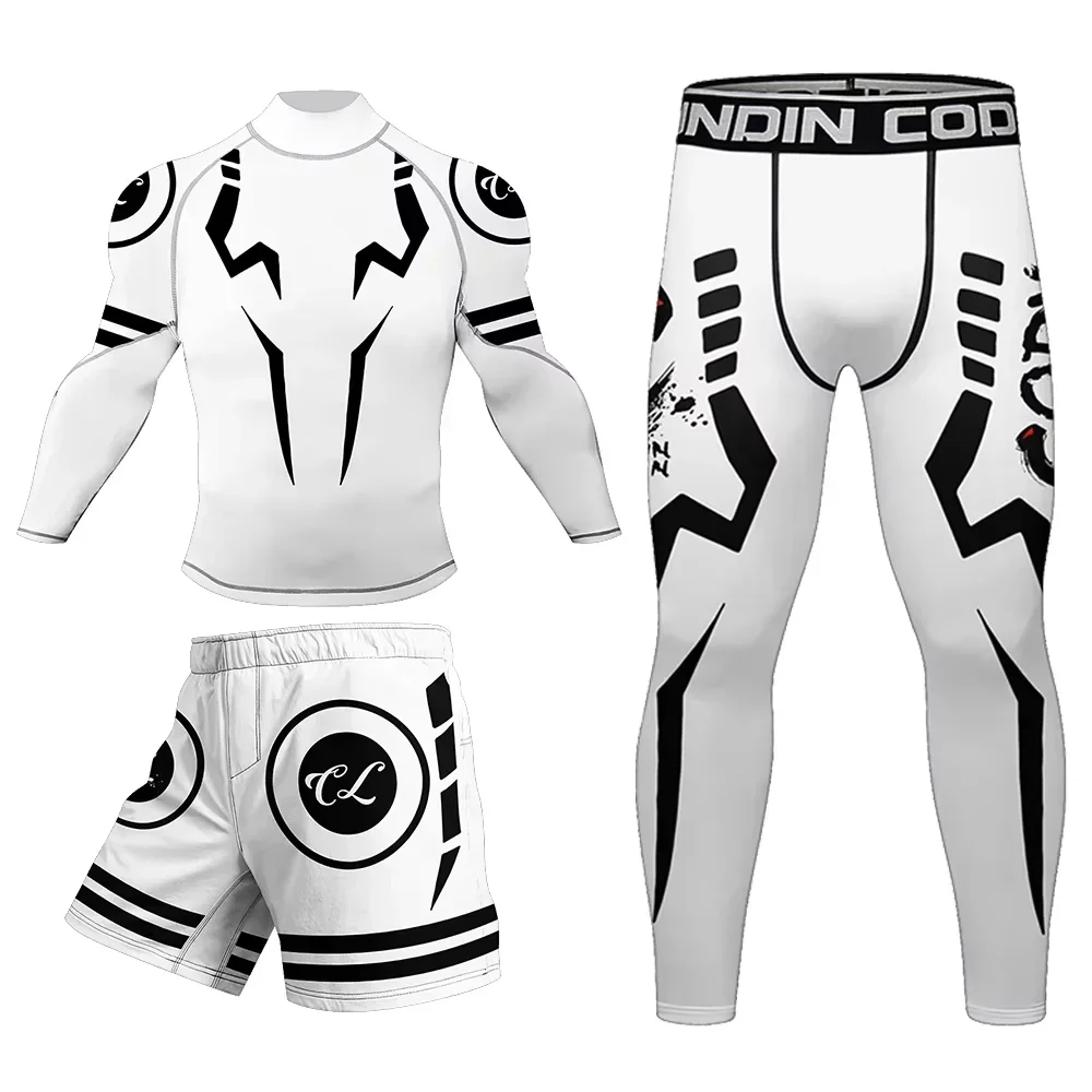 بدلة رياضية MMA BJJ للرجال من Muay Thai Jiu jitsu مجموعة رياضية للملاكمة واللياقة البدنية Rashguard للتدريب والجري ملابس رياضية للصالة الرياضية