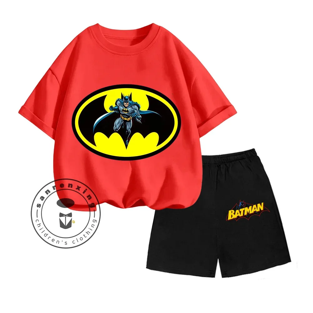 New Batman Anime Series Cartoon Character Print Design O-neck Exquisite Short Sleeves and Shorts Summer Children Two-piece Set