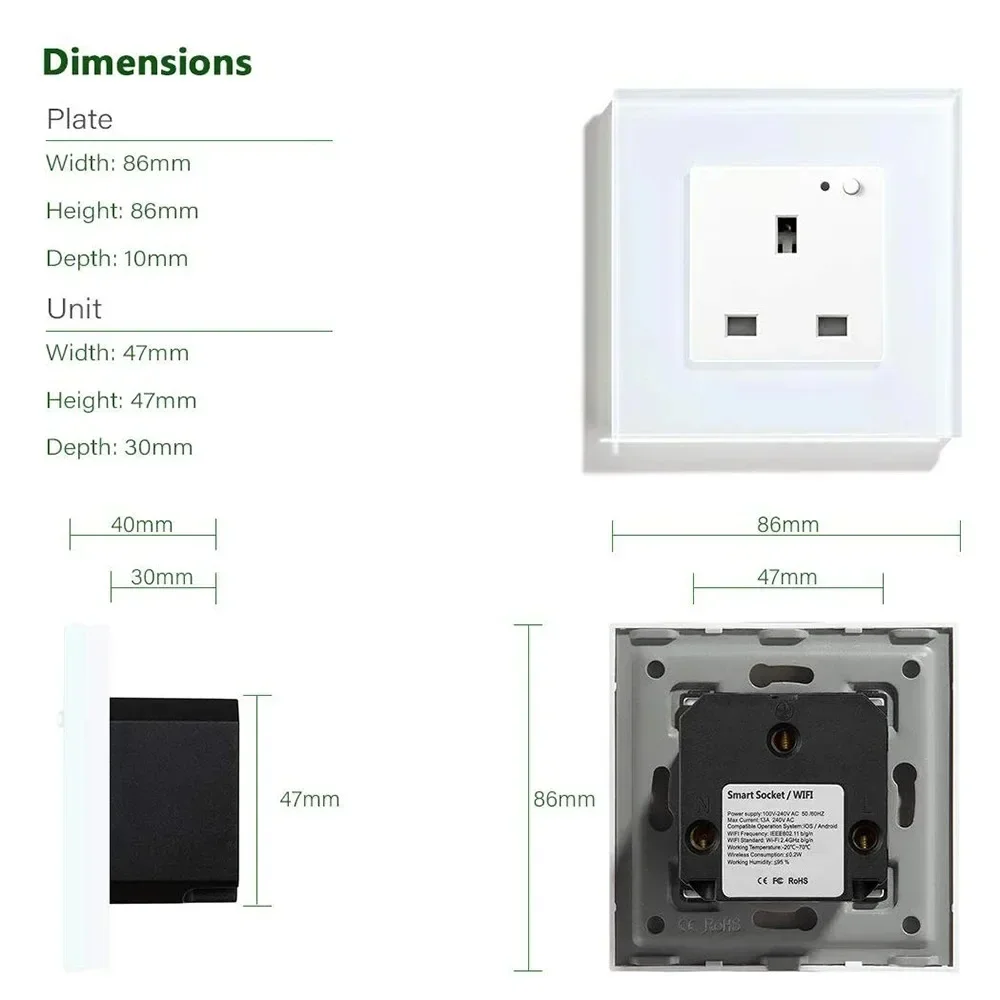 Shawader WiFi Smart Wall Sockets UK Electric Plug Outlets App Remote Voice Control Timer by Tuya Smartlife Alexa Google Home