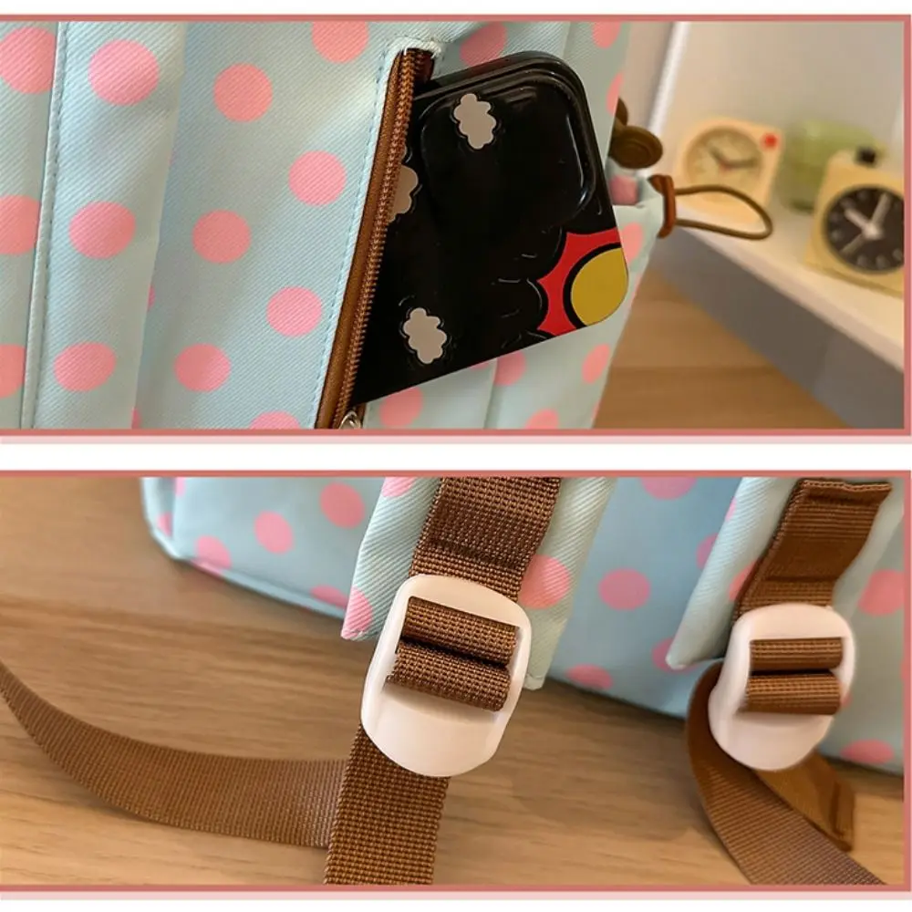 Sweet Polka Dot Backpack Minimalist Multicolored Lace Trim Rucksack Bow Design Multiple Pockets Student School Bag Outdoor Use