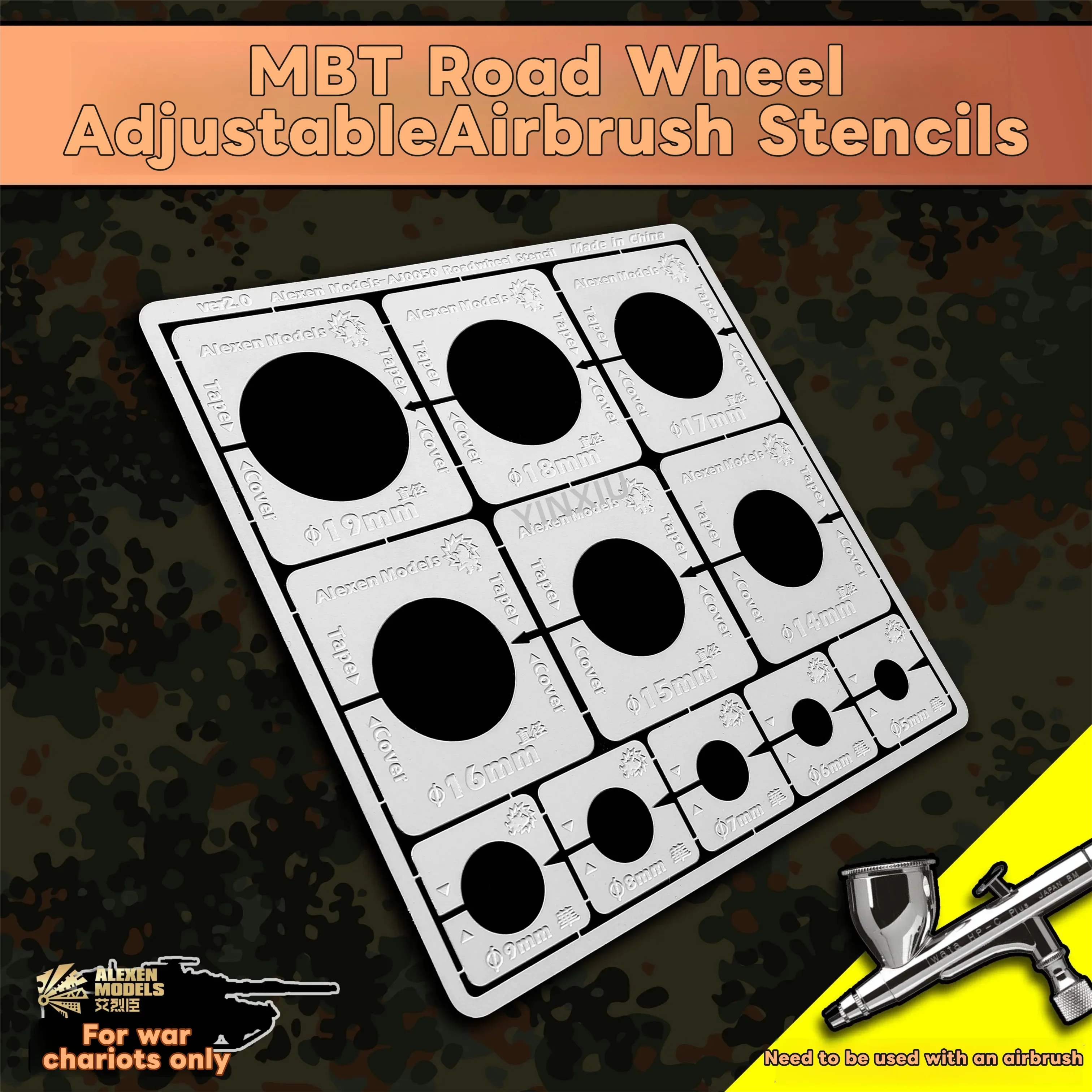 

MBT Road Wheel Adjustable Airbrush Stencils Precision Painting Template for Military Tank Armored Vehicle Model Hobby Tool