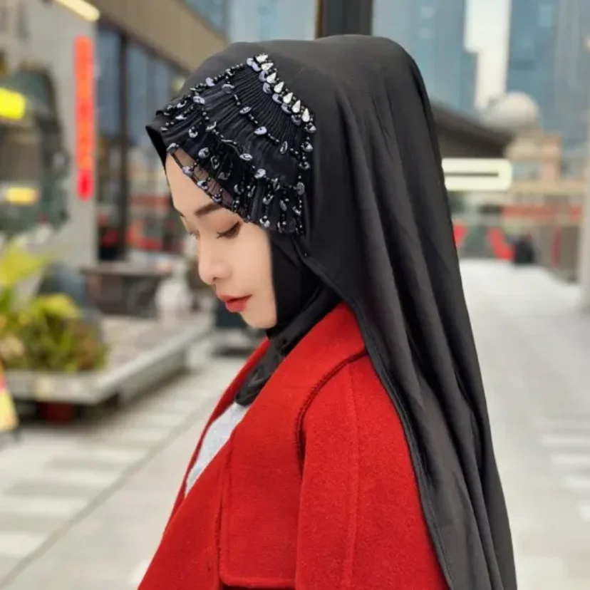 

High Class Moslem Dubai Wedding Party Cover Head Hijab Shawls Wraps