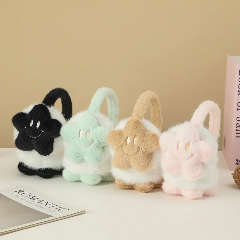 Star Earmuffs for Children in Winter, Warm and Fluffy, Adjustable Rabbit Fur, Thick Mink Fur, Girls' Protective Earmuffs