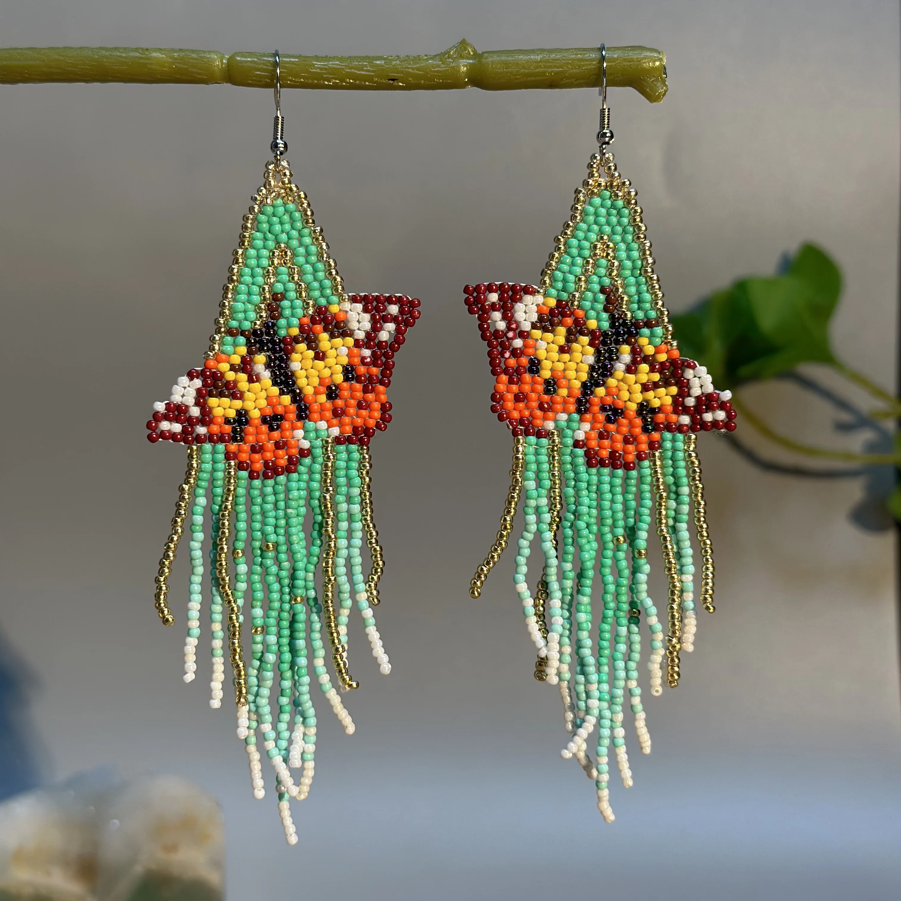 Bohemian style 3D butterfly tassel earrings handmade beaded earrings