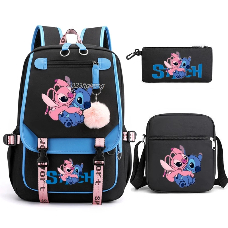 Loli Stitch plecaki gimnazjaliści tornister chłopcy dziewczęta Anime Cartoon tornister MochilaS 3 szt.