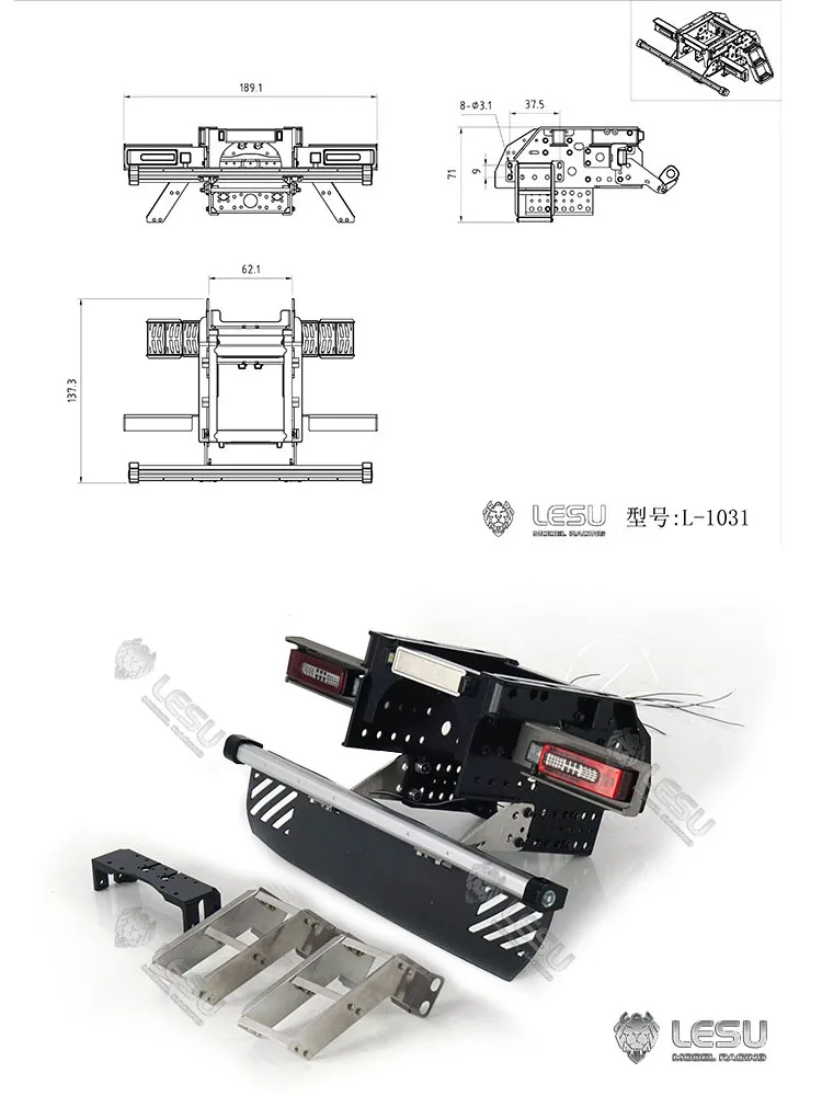 LESU Metall-Heckstoßstangenleuchte für 1/14 RC Tamiya Traktor-LKW-Modell, ferngesteuertes Spielzeugauto für Erwachsene, Th16991 – Detail 8