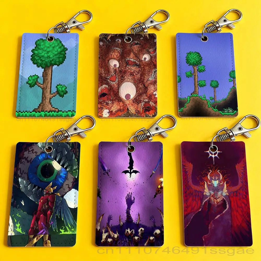 

Hot Game T-Terraria Cool Card Holder Men And Womenn Universal Antirust Keychain Learther Access Drop Key Tag Ring