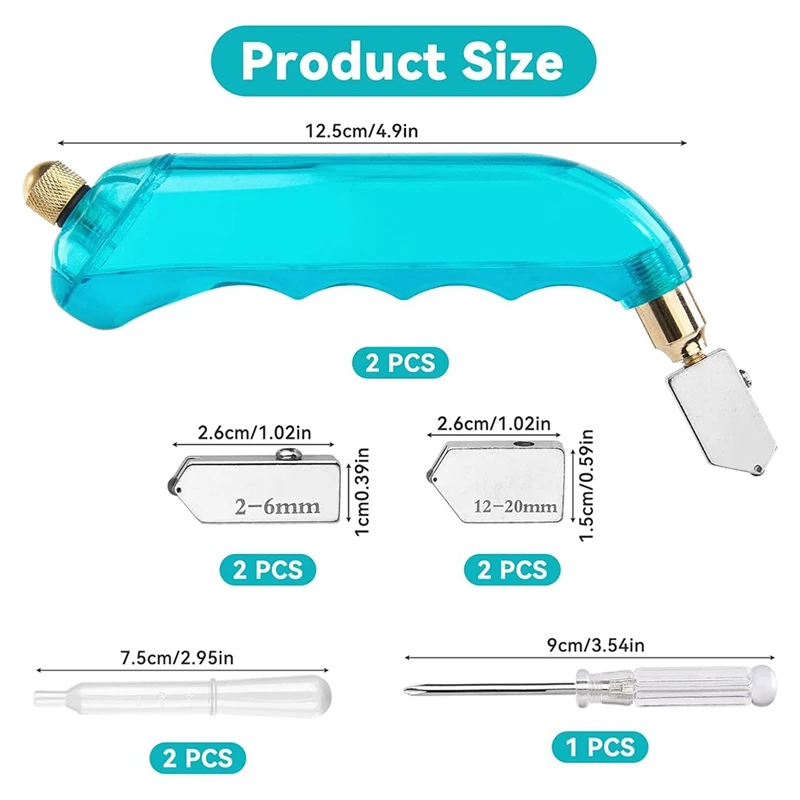 Glass Cutter 2Pcs Glass Cutting Tool With 4Pcs Replaceable Head Stained Glass Cutting Tools With 1Pcs Screwdriver