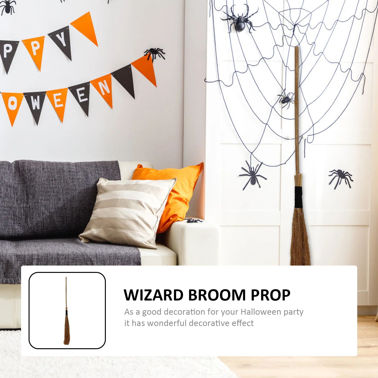 Straw Halloween Wizard Besom Decorative Broom Witch Prop Craft Supply Adult Costumes