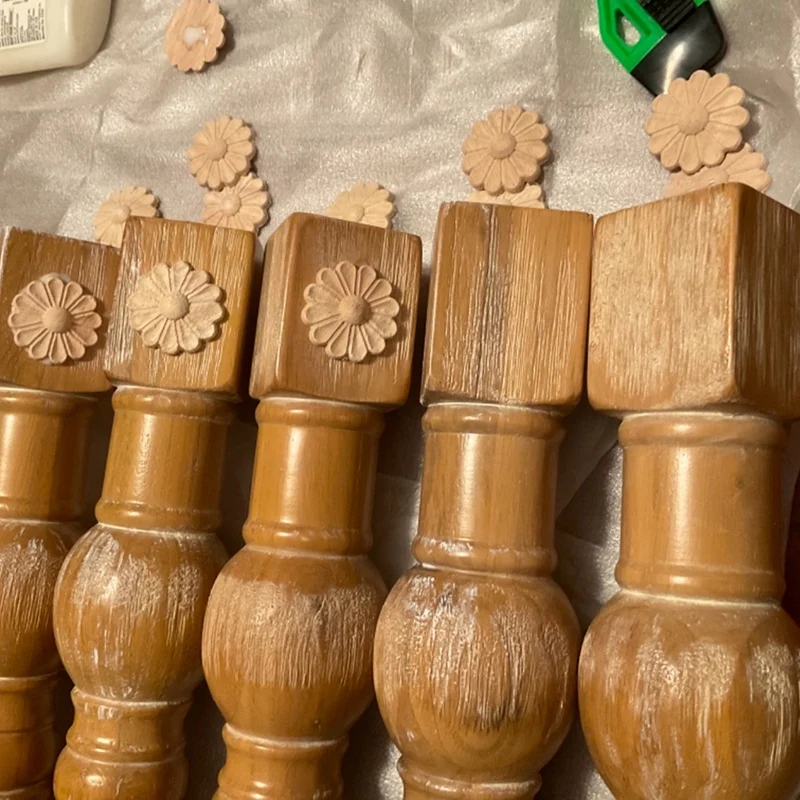 Marco de aplique tallado en madera para decoración de muebles, 10 piezas, sin pintar, patrón de flores redondas, 6Cm