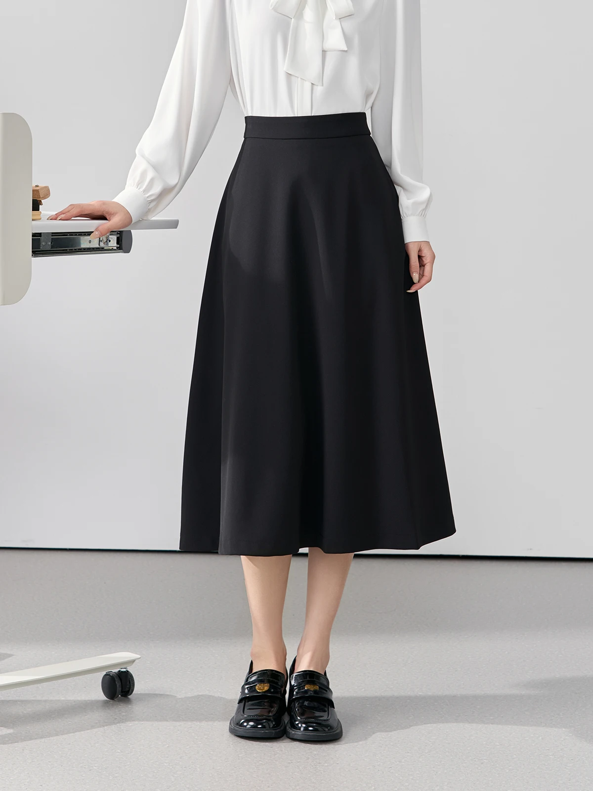 

Элегантная юбка-трапеция для делового стиля, черная длинная юбка для собеседований и работы, женский комплект Miss Bird из полиэфирного волокна