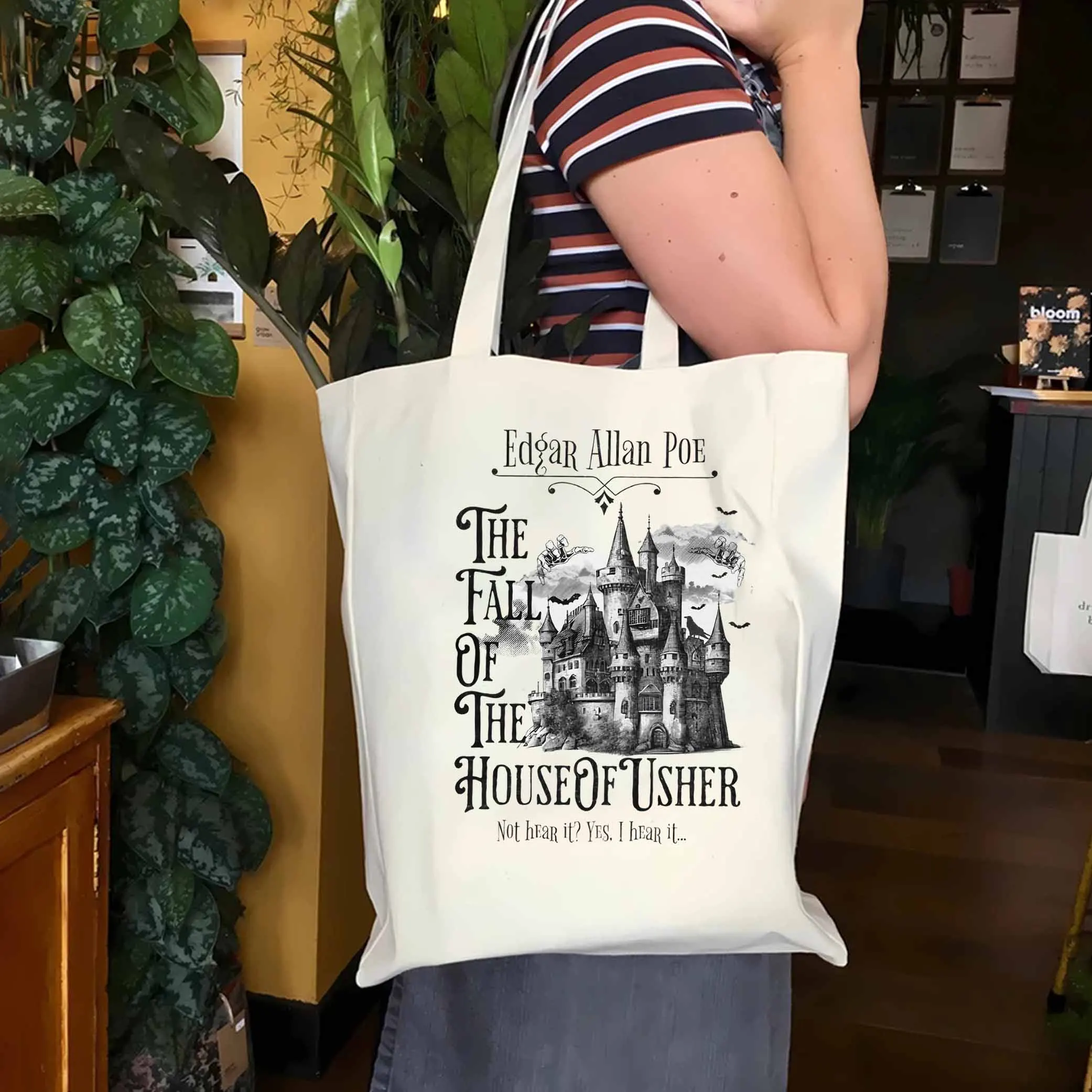 Edgar Allan Poe Canvas tote bag Dark Academia Book Lover Gift Haunting Poetry Gothic Horror Merch Women's Book Lover Canvas Bag