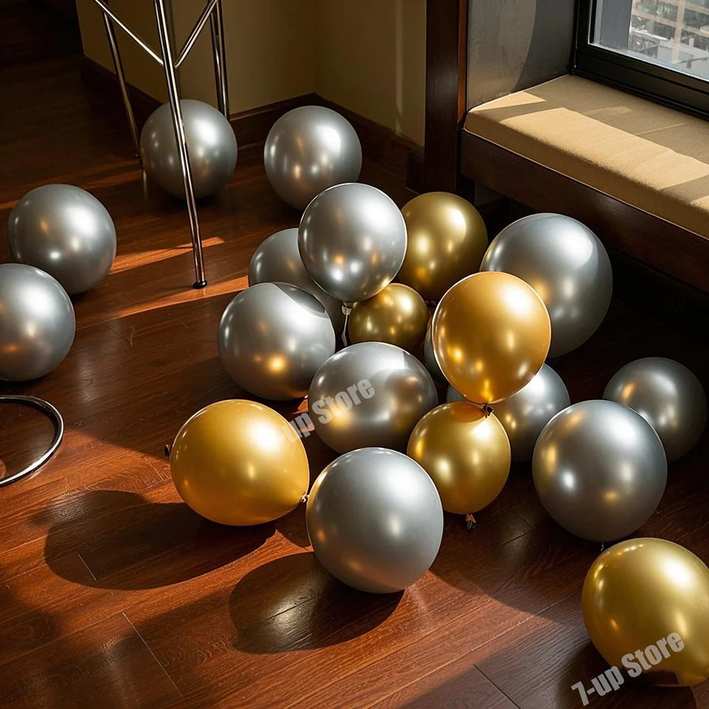 

5-20PCS Color Metal Theme Confetti Round Latex Balloon Gold Silver Latex Ballon Anniversary Wedding Birthday Party Decors Globos