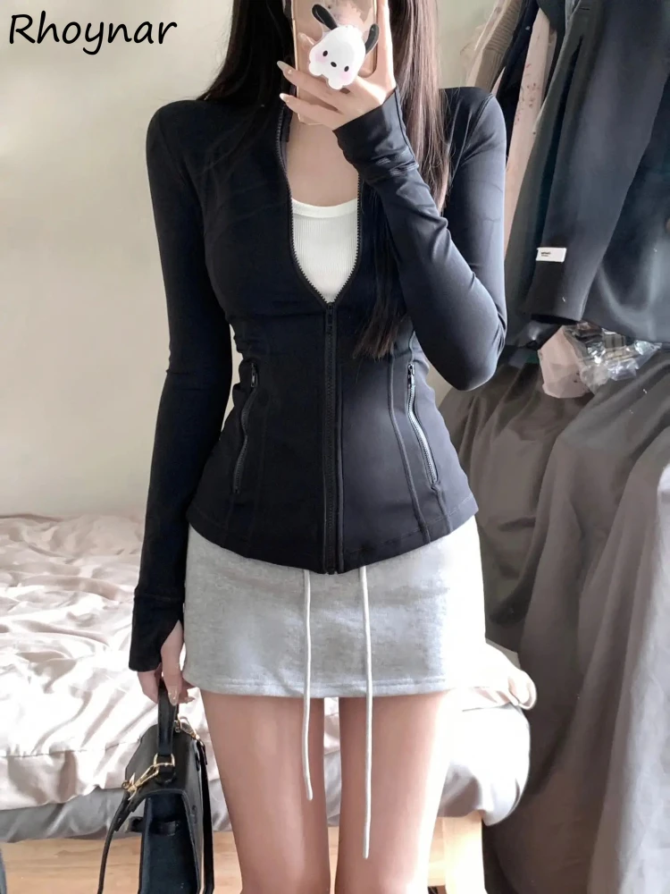 Solid Casual Jackets Women Summer Slim Fit Tops Zippers Trendy Fashion Ice Silk Exercise Korean Style Casual All-match Prevalent