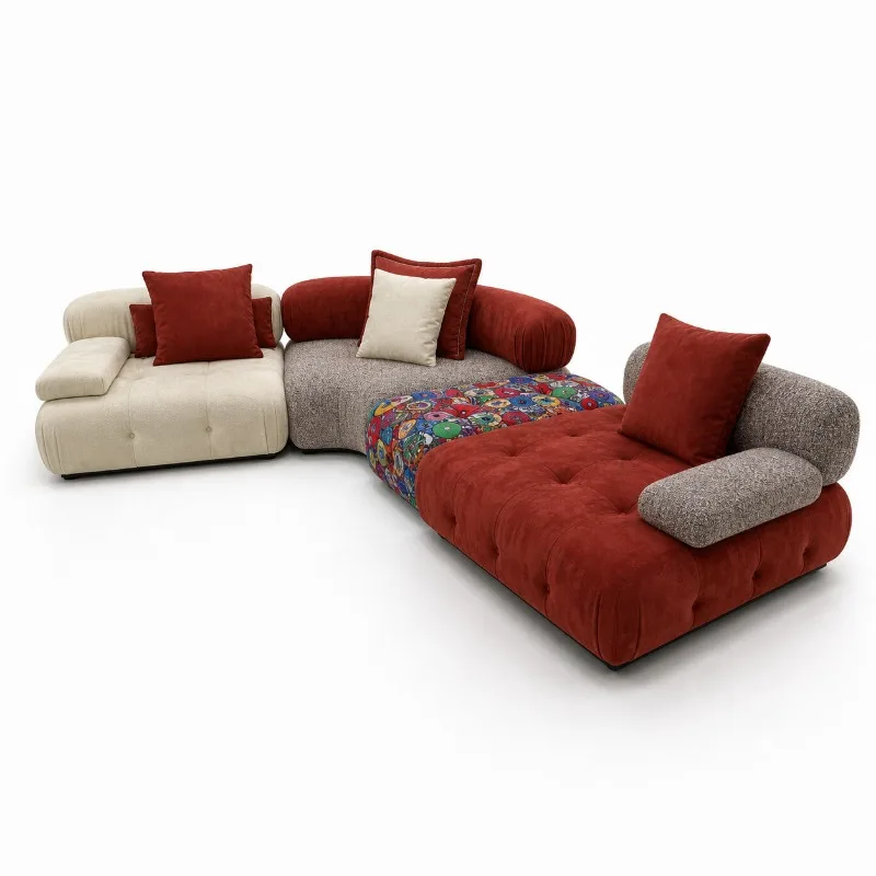 pk-French light luxury cream fabric pull a sofa designer special-shaped corner module villa combination sofa