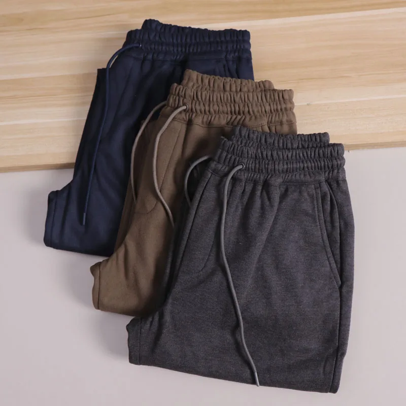 

Comfortable Elastic Waist Straight Leg Men's Casual Pants Thiened Drapey Autumn Winter Pure Color Versatile Loose Fit