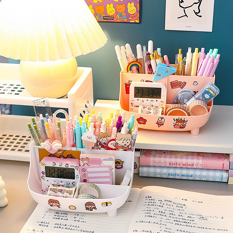 1 st Cartoon Potlood Houder Ins Bureau Organizer Voor Meisjes Kawaii Desktop Penhouder Grote capaciteit Leuke Briefpapier Opbergdoos