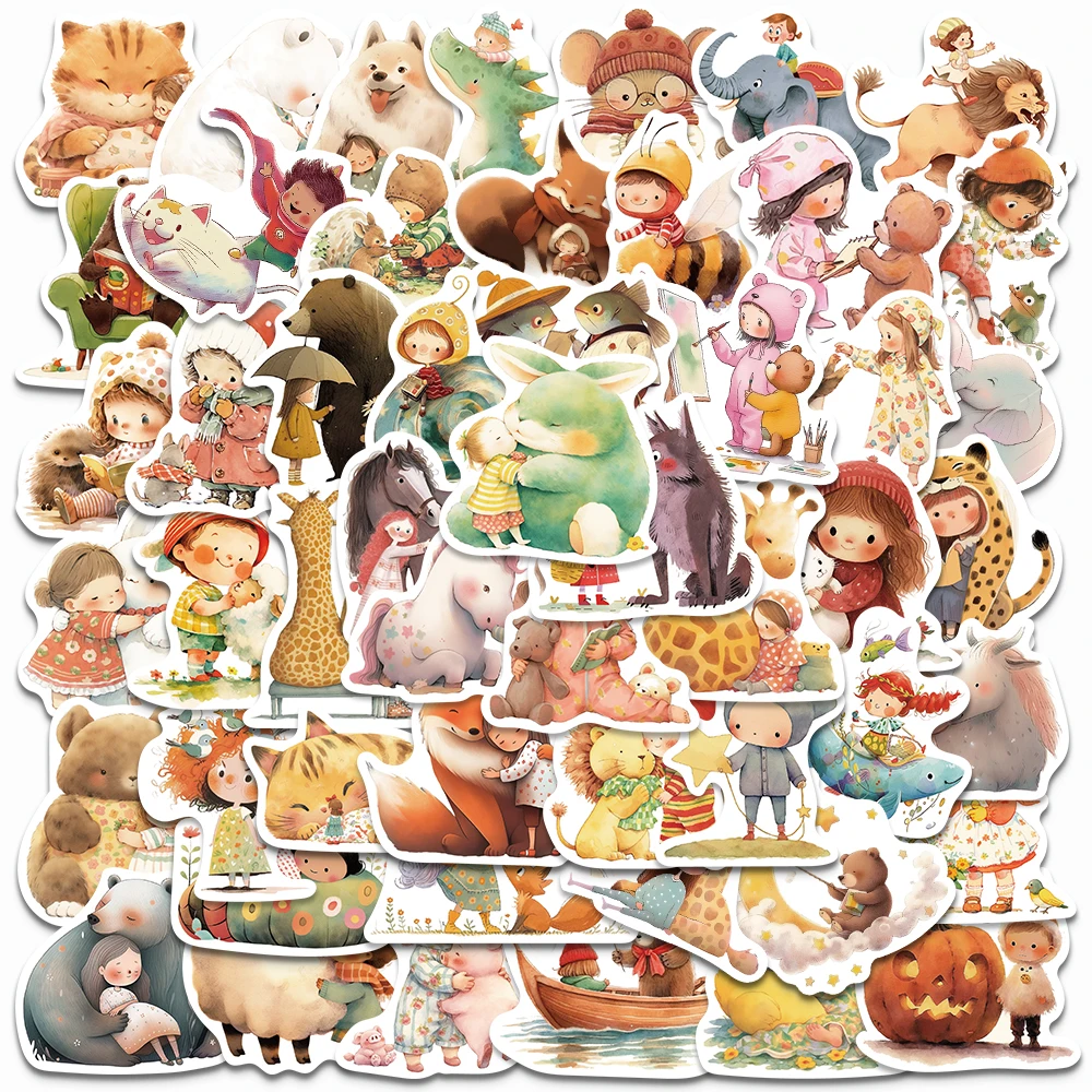 

52PCS Cartoon Dream Stickers Retro Animals Illustration Decal For Laptop Skateboards Luggage Kids Toy Guitar Graffiti Stickers