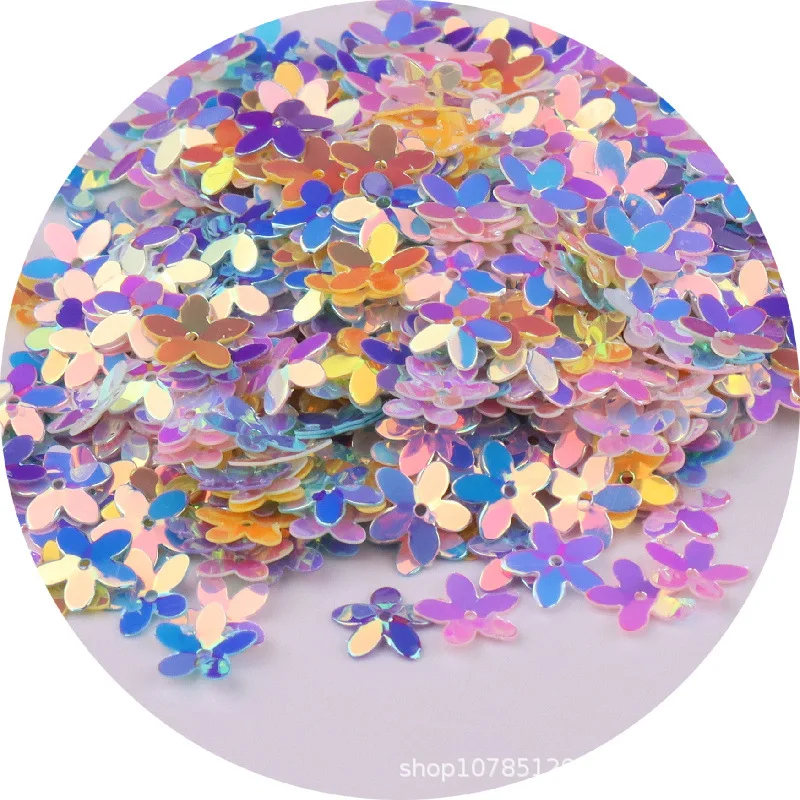 10mm Golden Light Five Leaf Concave Flower Sequins Clear and Matte Five Petal Flower PVC Beads DIY Hand-Sewn Flower Sequins