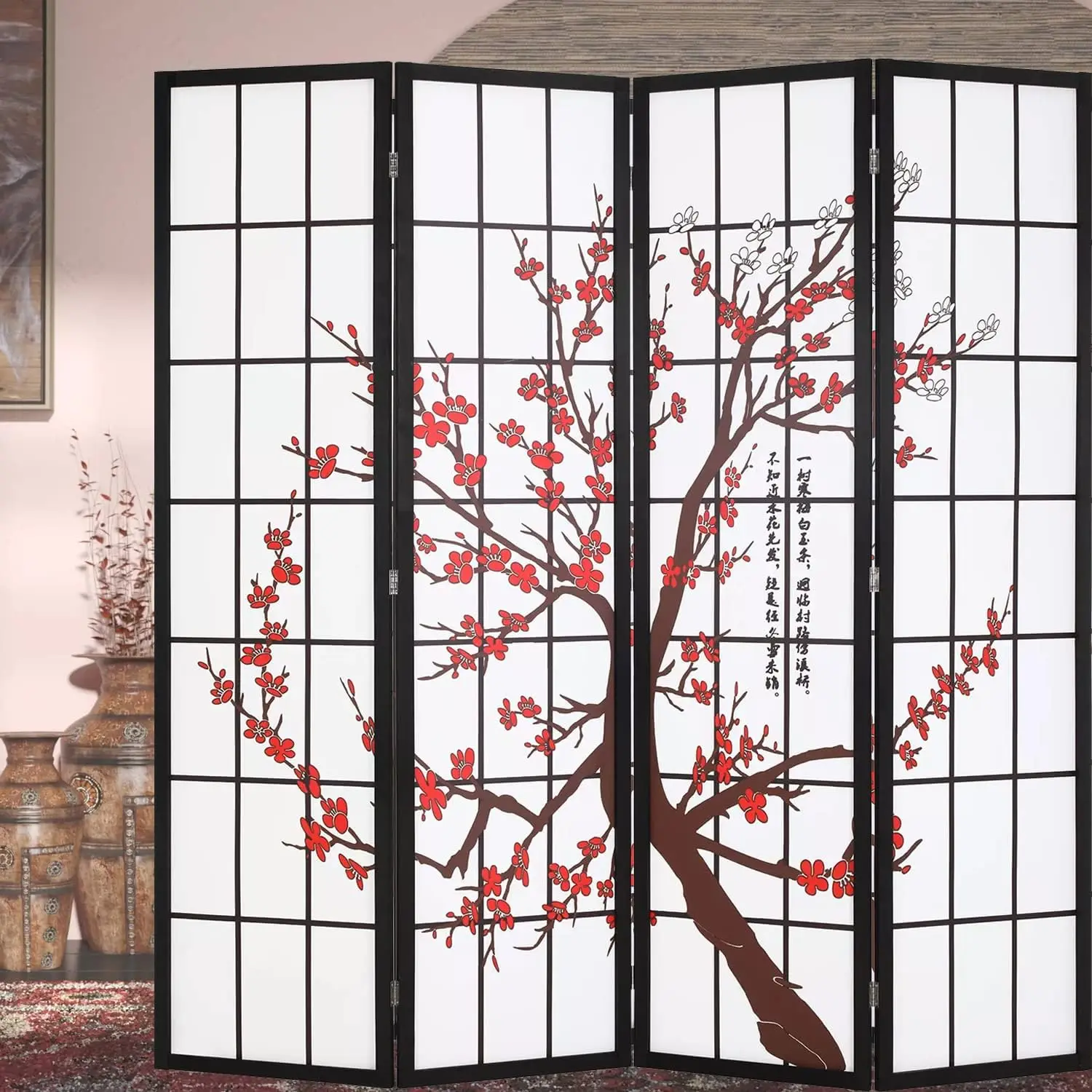 

Room Divider 6Ft Folding Privacy Divider 4 Panel Portable Room Seperating Chinese Style