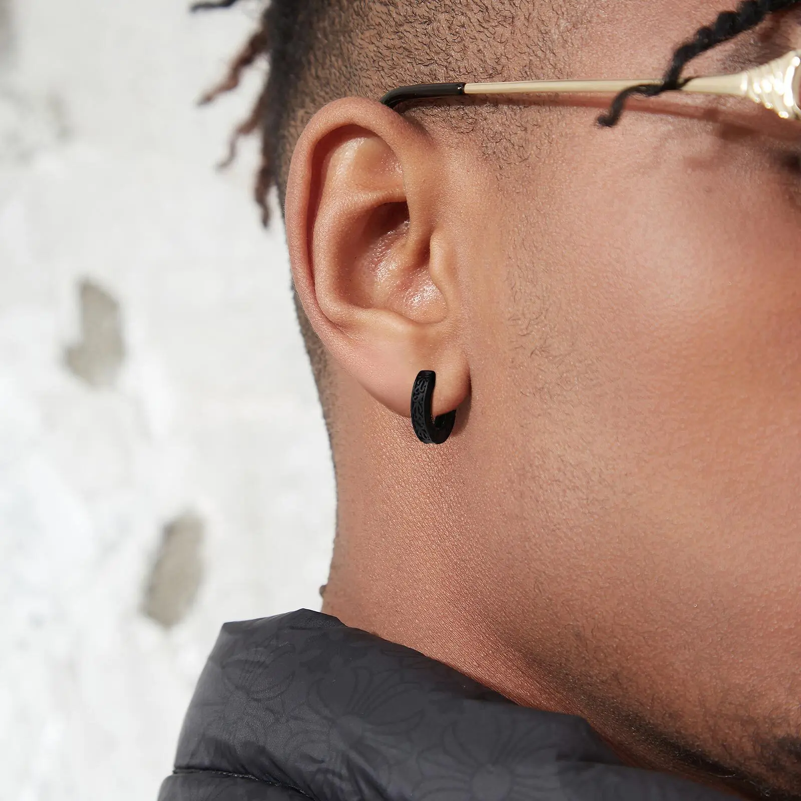 Vnox Luxury Monogrammed Mens Hoop Earrings,Thick Small Stainless Steel Huggies Earrings, Gothic Punk Ear Jewelry