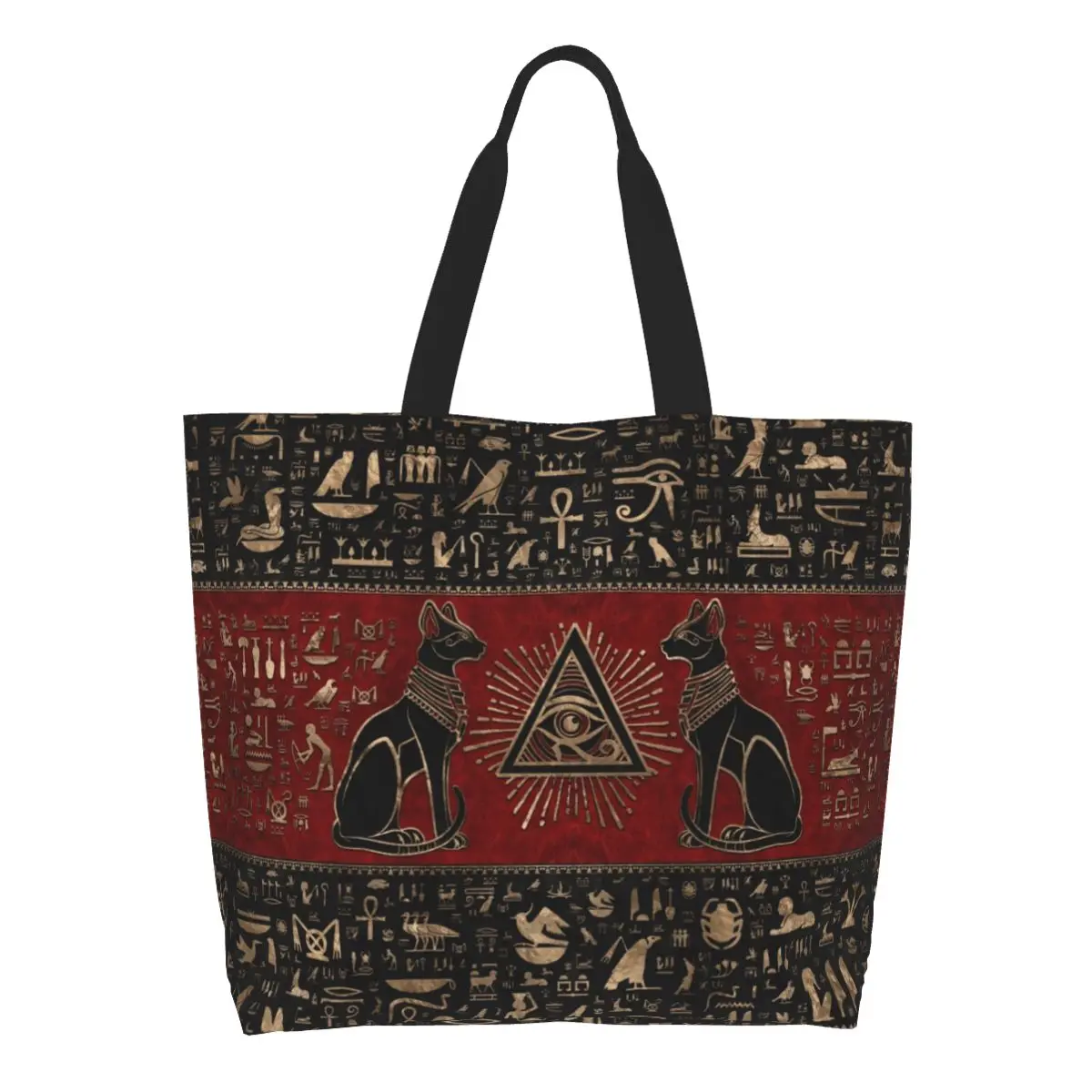 Ancient Egypt Eye Of Horus  Shopping Tote Bag  Custom Egyptian Bastet Cat Canvas Shoulder Shopper Bags Large Capacity Handbag