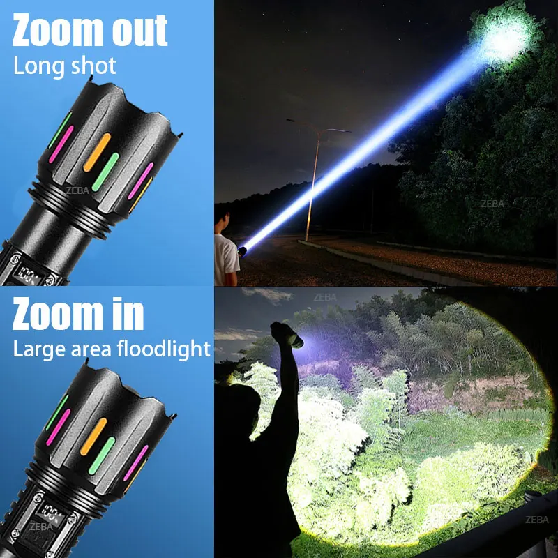 2000000LM High Power Rechargeable LED Flashlight Waterproof Torch Long Shot 4000M Outdoor Lights Tactical Flashlight For Fishing
