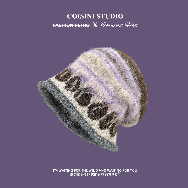 Neue Fel Island Style Retro-Strickmütze mit gerolltem Rand für Damen, Herbst- und Wintermode, warme Ohrenschützer, Beanie-Mützen – Detail 3
