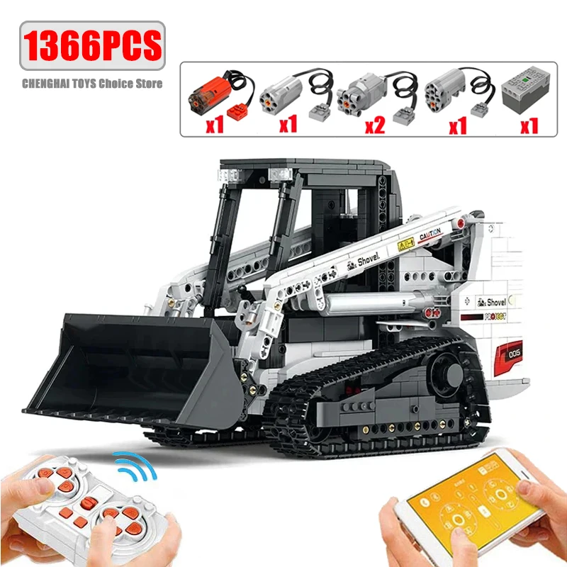 1366PCS Bobcat Loader Building Blocks Remote Control City Engineering Vehicle MOC Technology Blocks Kids DIY Toy Birthday Gifts