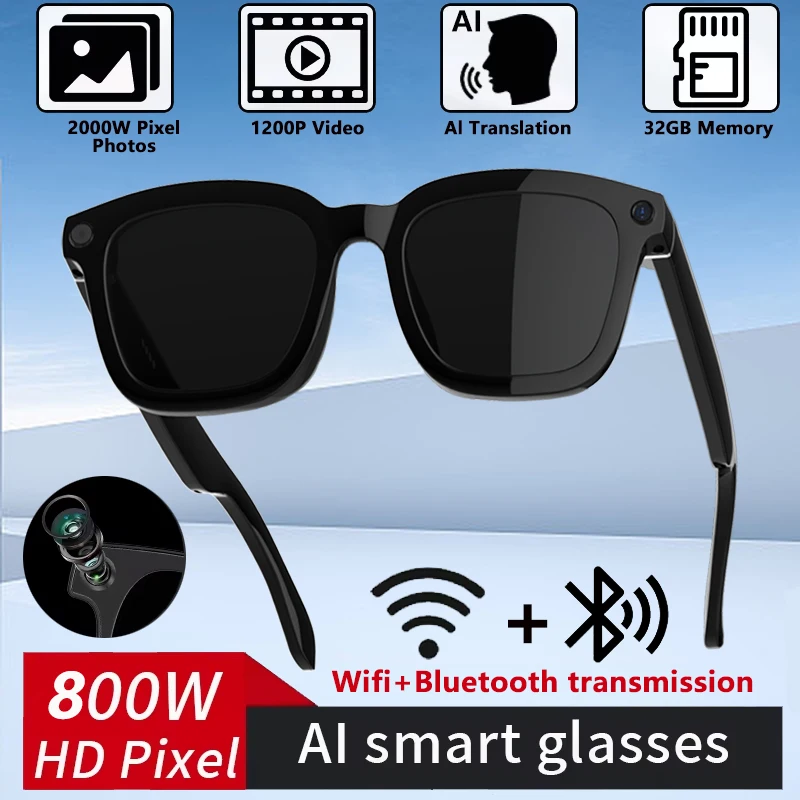 

2025 New Smart Glasses 800W HD Camera Video Photo Record AI Translation Waterproof Bluetooth Call Music Smart Glasses Women Men