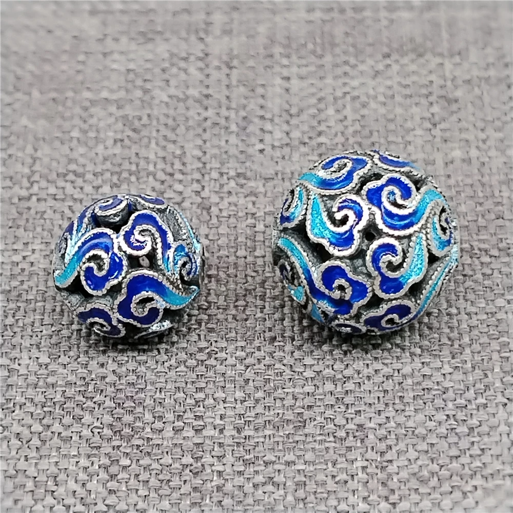 

2 Sterling Silver Cloud Beads Enameled 925 Silver Spiral Round Ball Bead 8mm 10mm