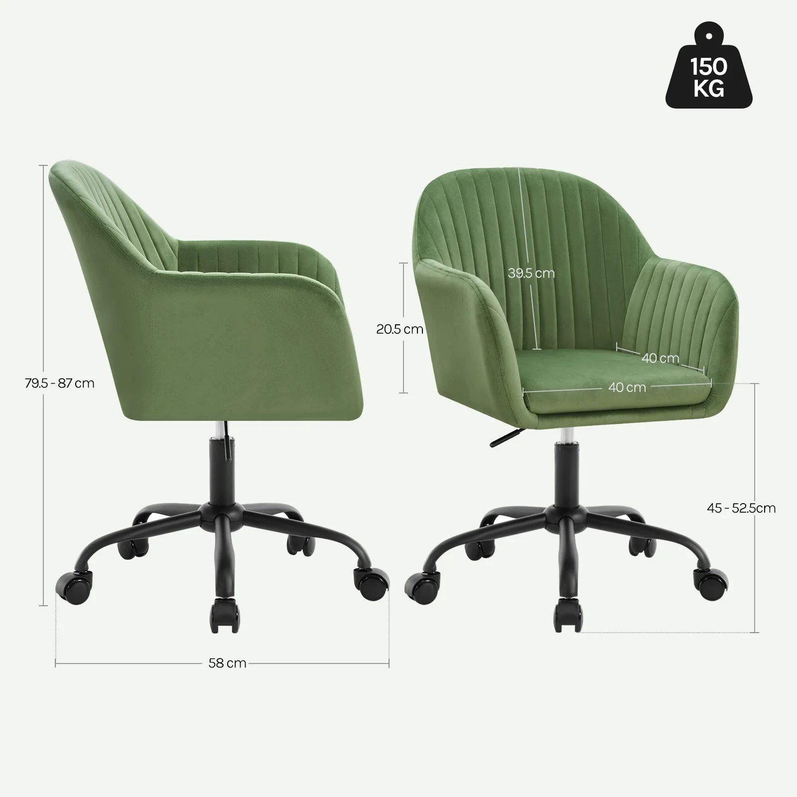 WOLTU Samt-Bürostuhl mit Armlehnen, Rollen, anhebbar, Gaming-Stühle mit hoher Rückenlehne, höhenverstellbar, ergonomischer Arbeits- und Make-up-Stuhl – Detail 33