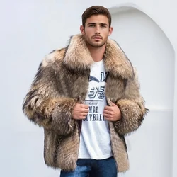 Men Fur Coat Real Fur Jacket Natural Raccoon Fur Outwear Autumn Winter Warm Fashion Overcoat Plus Size Coat Custom