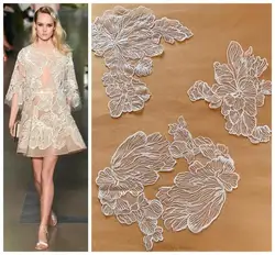 3Pieces Per Set.Handmade French Lace Fabric, Ivory White Embroidered Applique, High-end Wedding Dress Accessories, DIY, RS362
