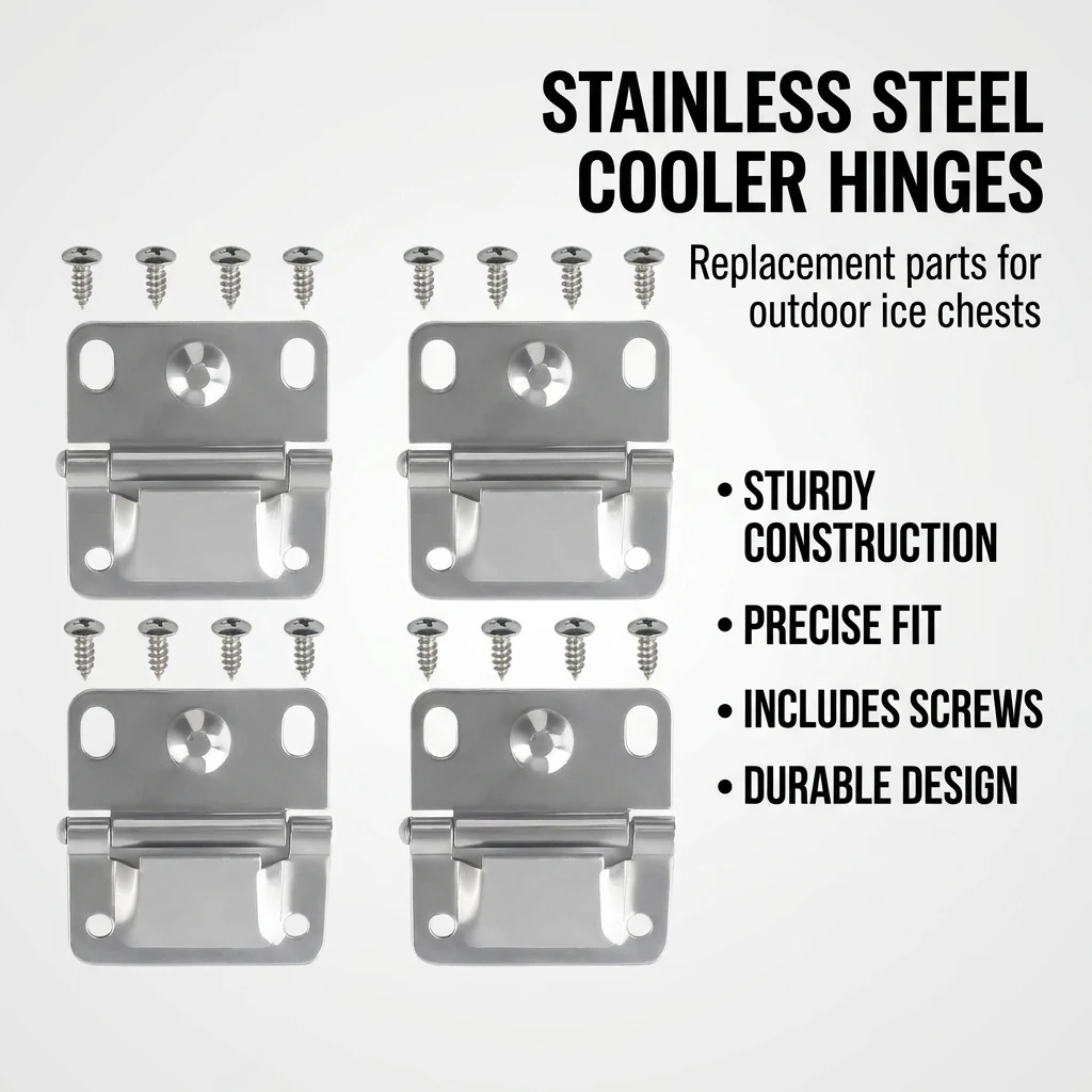 Camping Cooler Hinges Stainless Steel Replacement Hardware for Ice Chests Durable Lid Connectors with Screws