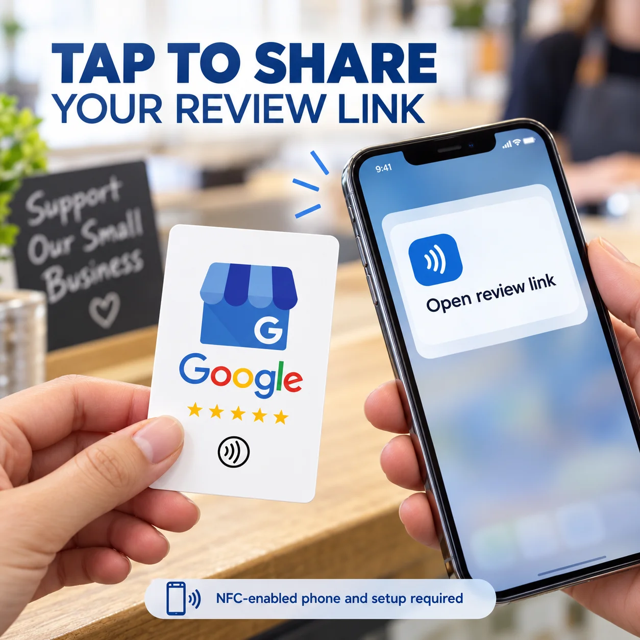 1pc NFC Review Card for Google Reviews NTAG215 Rewritable White PVC Storefront Design Tap to Open Review Page for Cafes